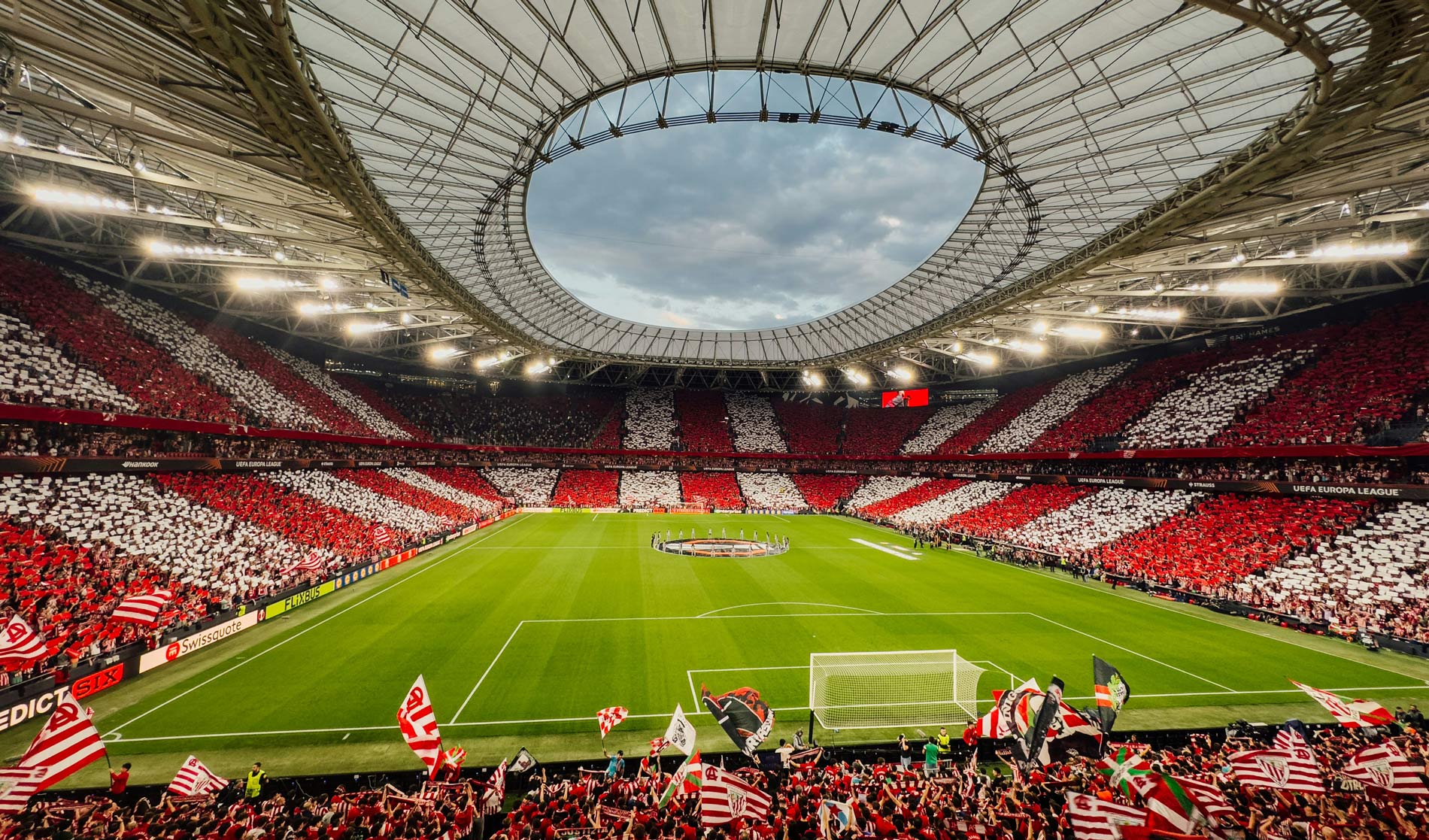 Packed football stadium during a live match